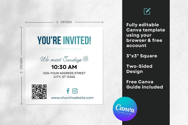 Square Church Invitation Template: Modern QR Code Design (Canva) image 5