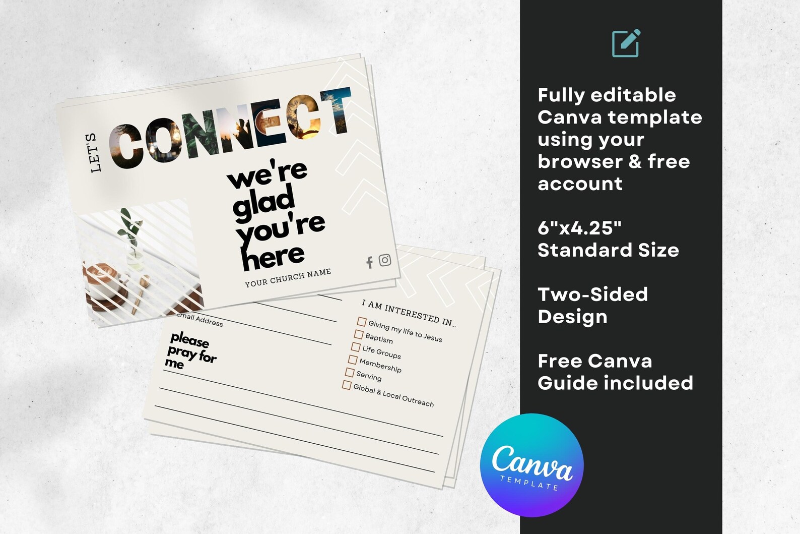 Church Connection Card Canva Template: Visitor Welcome Card (digital ...