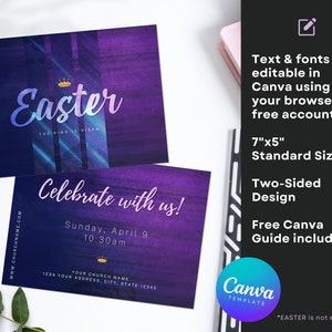 Osterkirche Promo-Karte Canva-Vorlage, bearbeitbarer Kirchen-Ostern-Flyer, Kirchenfeiertags-Designs, Jesus Crown-Kirchengrafik CGC502