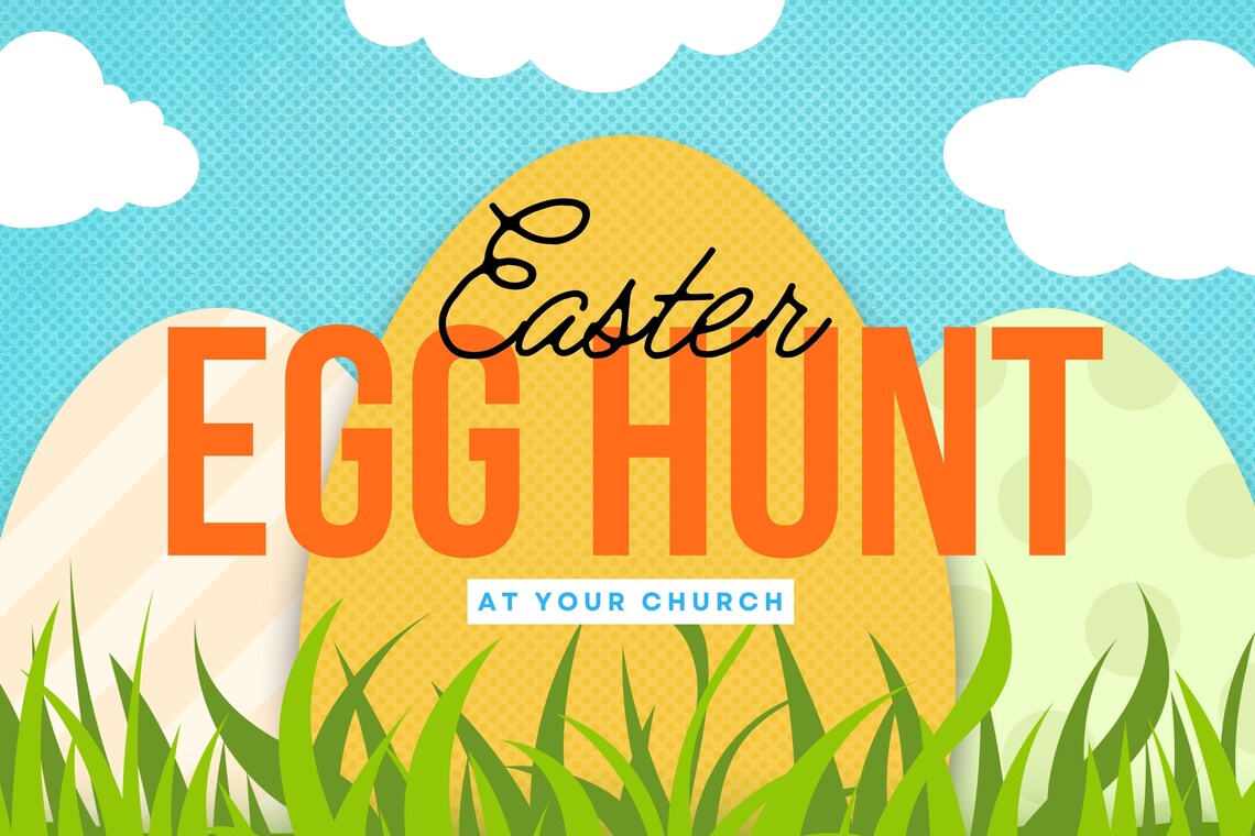 Church Easter Egg Hunt Graphic, EDITABLE Canva Template, Church Egg