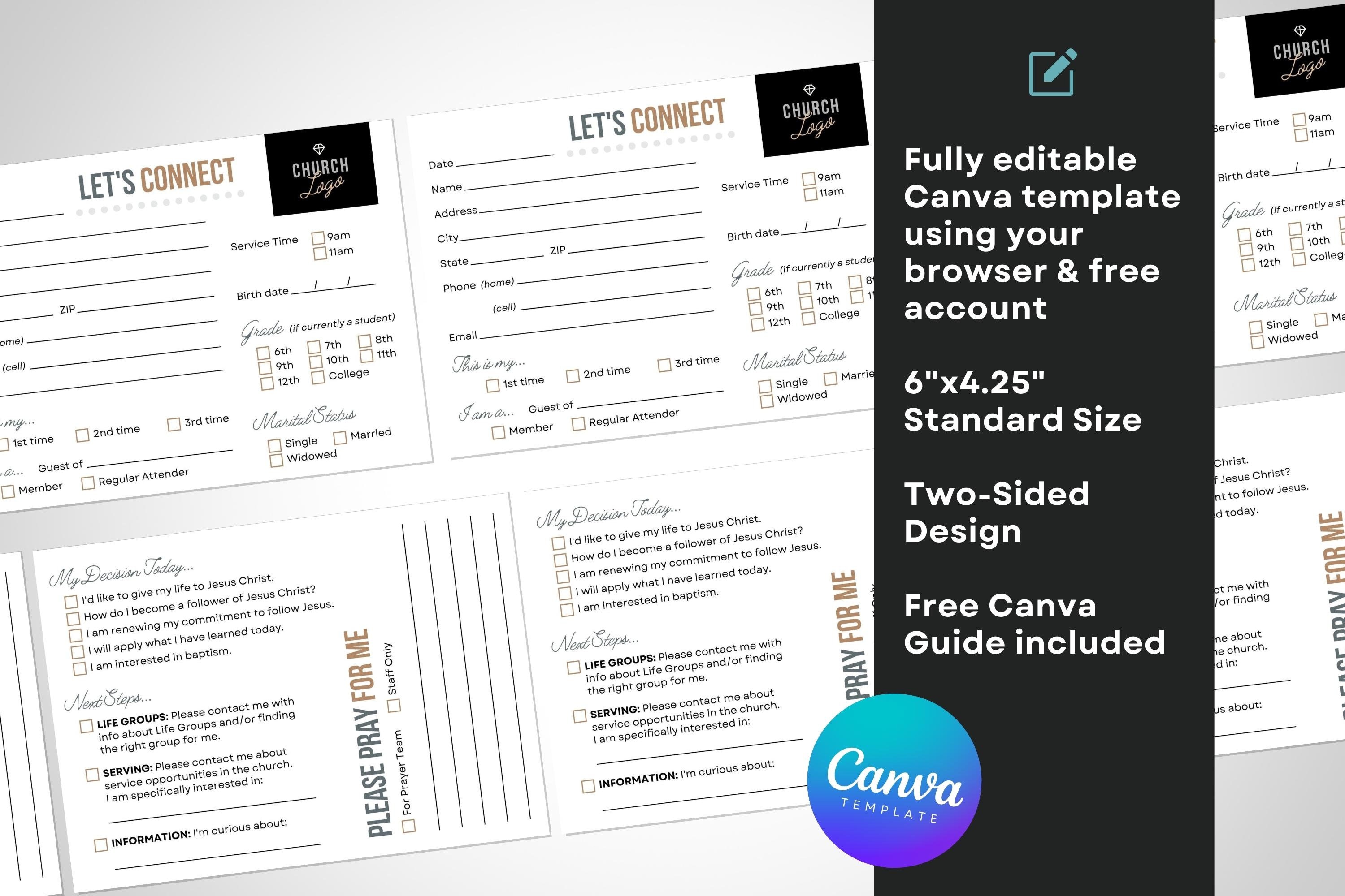 Church Connection Card Canva Template: Visitor Welcome Card (digital ...