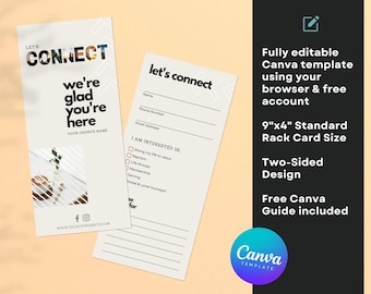 Mall för kyrkokontaktskort: Modernt välkomstkort (Canva, 4x9, digitalt)