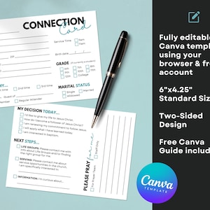 Modelo detalhado de Canva de cartão de conexão com a igreja, cartão de convidado, cartão de visitante, cartão de oração, cartão de boas-vindas, recursos da igreja, cartão de domingo CGC005