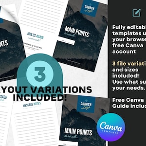 Church Sermon Notes Template: Editable Canva Message Series (Digital Download)