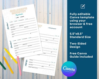 Children's Ministry Registration Card Template: Editable Canva Design (Digital Download)