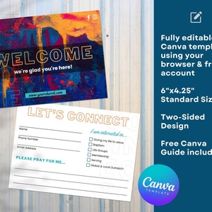 Church Connection Card Canva Template: Welcome, Prayer, Visitor Card (Digital Download)