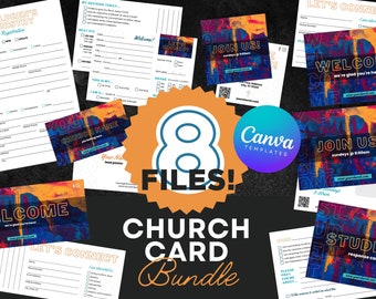 Church Card Bundle, EDITABLE Canva Templates, Sunday Connection Welcome Card, Children's Registration, Students, Church Business Card CGC004