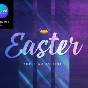 Osterkirche Grafik Canva Vorlage, Kirche Ostern Promo, Auferstehungssonntag, Ostersonntag, König Jesus Purple Crown Grafiken CGC502