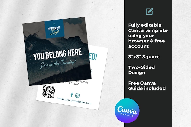 Square Church Invitation Template: Modern QR Code Design (Canva) image 2