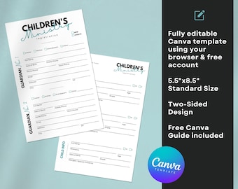 Children's Ministry Registration Card Template: Editable Canva Design (Digital Download)