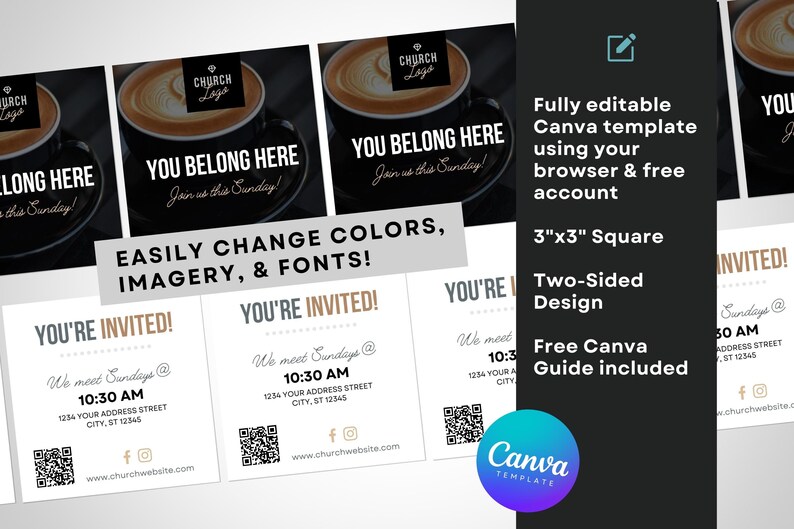 Square Church Invitation Template: Modern QR Code Design (Canva) image 8