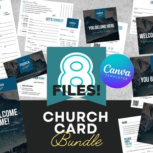 Modelos de canva para pacote de cartões de igreja, cartão de boas-vindas de conexão de domingo, registro de crianças, estudantes, cartão de visita de igreja CGC001