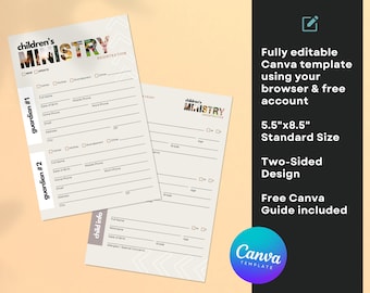 Children's Ministry Registration Card Template: Editable Canva Design (Digital Download)