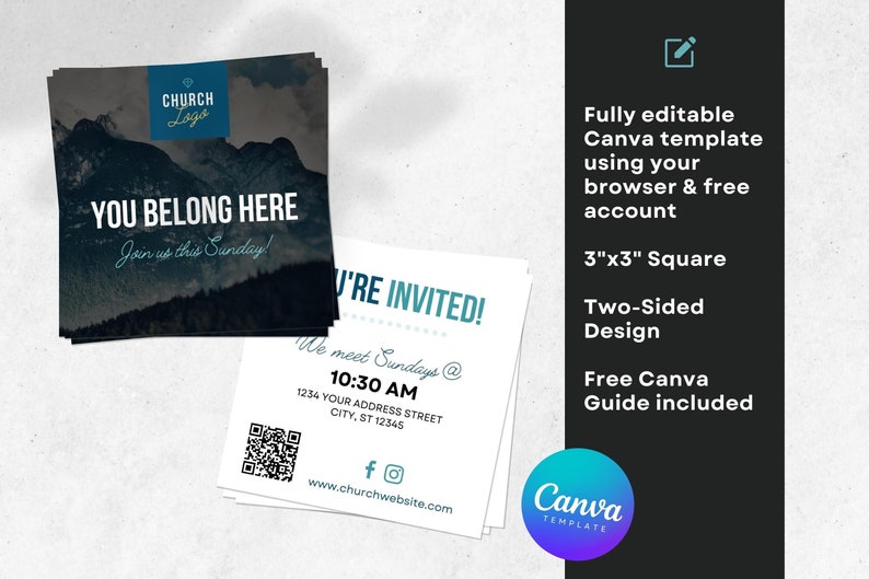 Square Church Invitation Template: Modern QR Code Design (Canva) image 4