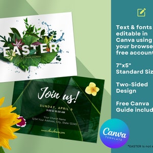 Promo-Karte für die Osterkirche, Canva-Vorlage, bearbeitbarer Ostersonntag-Flyer für Kirchenferien, Kirchengrafik, Grafik für Blumenpflanzenschutzdienste CGC501