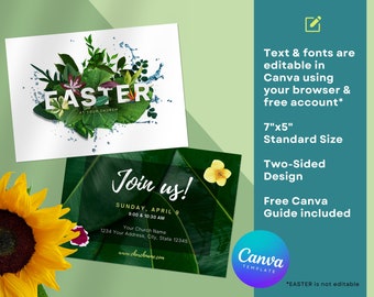 Floral Easter Church Flyer Template: Editable Canva Promo Card (5x7)