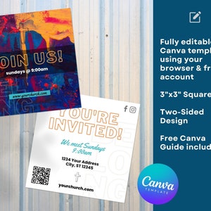Square Church Invitation Template: Modern QR Code Design (Canva)