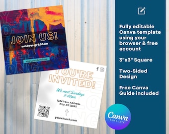Square Church Invitation Template: Modern QR Code Design (Canva)