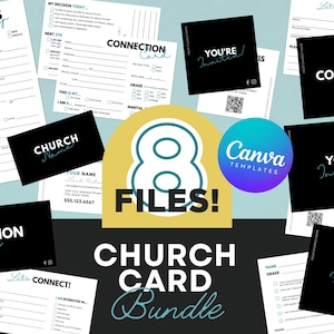 Modelos de canva para pacote de cartões de igreja, cartão de boas-vindas de conexão de domingo, registro de crianças, estudantes, cartão de visita de igreja CGC005