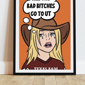 Texas Longhorn Wall Art, College Dorm, Texas College Football, Comic Pop Art Woman