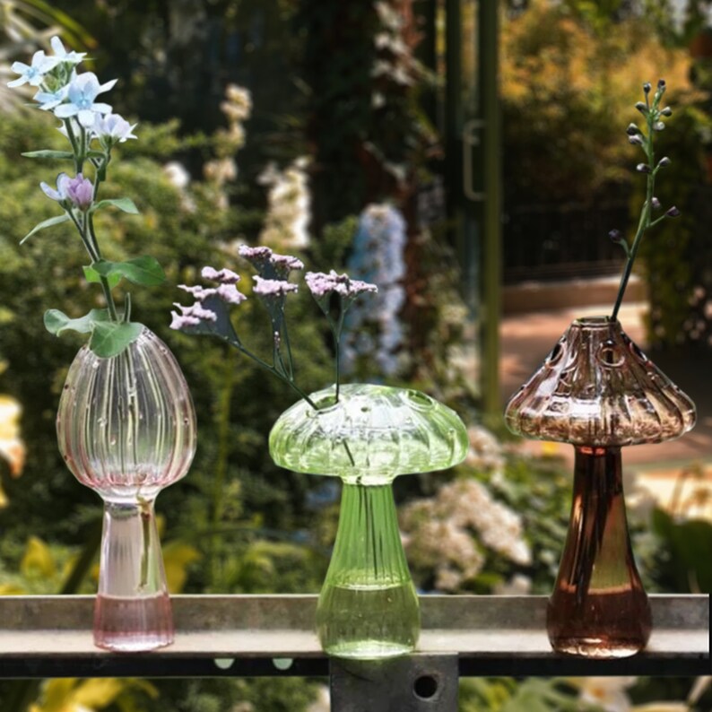 Delicate Mushroom Glass Bud Vases Coloured Fine Glass Vase Etsy