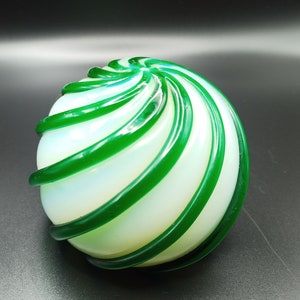 White with Green Swirl Paperweight Glass Art