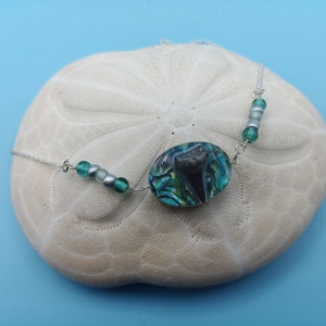 Aqua Fossilized Shark Tooth Silver Chain Necklace