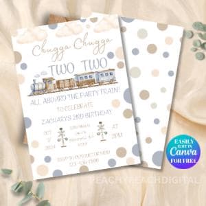 Editable Chugga Chugga Two Two Birthday Invitation Train Second Birthday Printable Invite All Aboard Boys Birthday Invite Train Invite