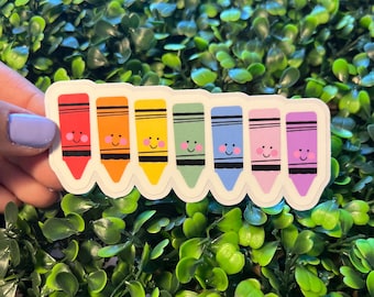 Rainbow Crayons Teacher Sticker, Waterproof Glossy Vinyl