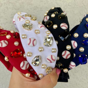 Baseball Red White Blue Black Embellished Knotted Headband