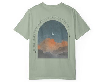 T-shirt met wassende maan wolken illustratie | Citaat Night Sky Faith