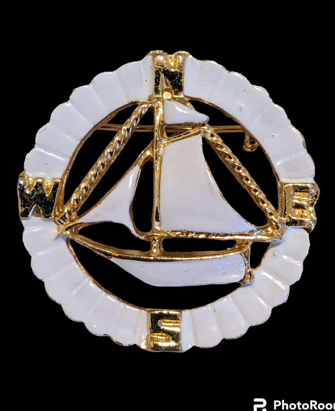 Broche Vintage Encre Marine - Métal Et émail, Couleur Doré/bleu, Occasion