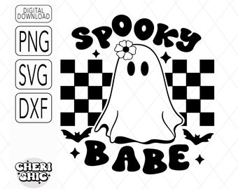 spooky babe svg | cute ghost svg | cut file | halloween svg | spooky babe png | cute ghost png | checkered retro ghost | spooky svg |