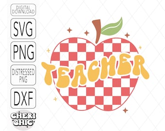 Retro Teacher Checkered Apple | Retro Teacher Svg | Retro Teacher Png | Apple Svg | teacher appreciation svg