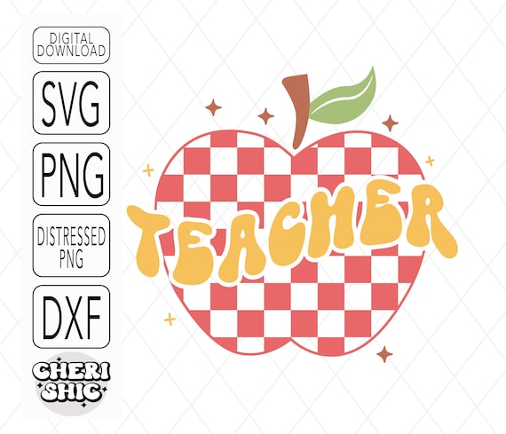 Retro Teacher Checkered Apple | Retro Teacher Svg | Retro Teacher Png | Apple Svg | teacher appreciation svg