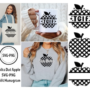 Tgif Polka Dot Apfel SVG | Tgif SVG Lehrer | Lehrer Split Monogramm svg | Tgif Apfel-Svg | tgif Lehrer png | Lehrer svg | lehrer png