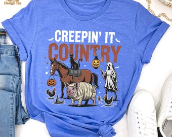 Creepin' It Country Halloween Shirt, Western Spooky Heifer Tee