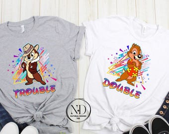 Retro 90s Chip n Dale Double Trouble Shirt, Disney Family Vacation Shirt, Disney Couple Tee, Double Trouble Tee,Disney Chip 'N Dale 80's Tee