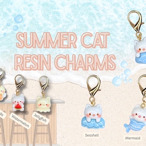 ¡Gatos de verano! Marcadores de puntos hechos a mano, dijes de resina, tiradores de cremallera para bolsos, adornos para insignias, regalo de graduación 2026 imagen 1