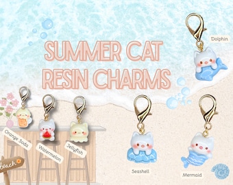 Summer Cats! Handmade Stitch Markers, Resin Charms, Bag Zipper Pulls, Badge Swag, 2026 Grad Gift
