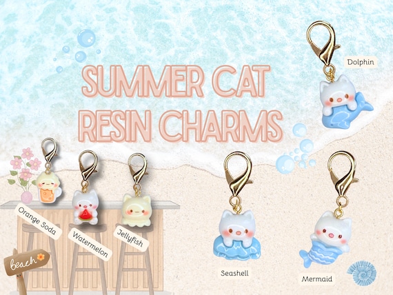 Summer Cats! Handmade Stitch Markers, Resin Charms, Bag Zipper Pulls, Badge Swag, 2026 Grad Gift
