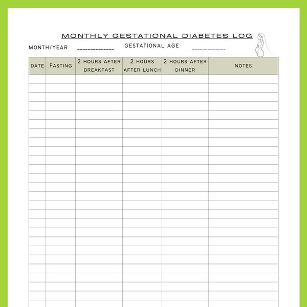 Monthly Gestational Diabetes Log