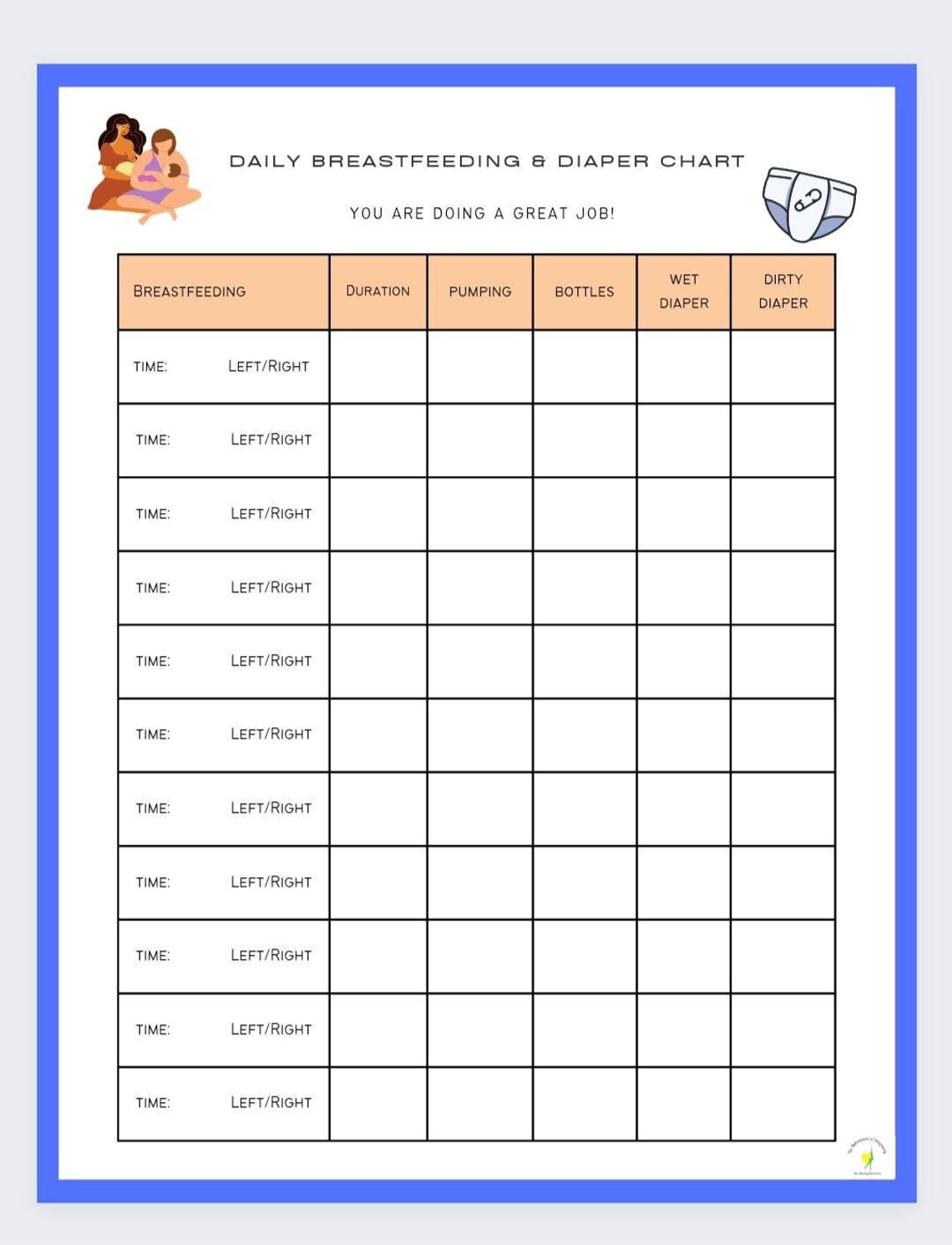 Breastfeeding and Diaper Log digital Download Etsy