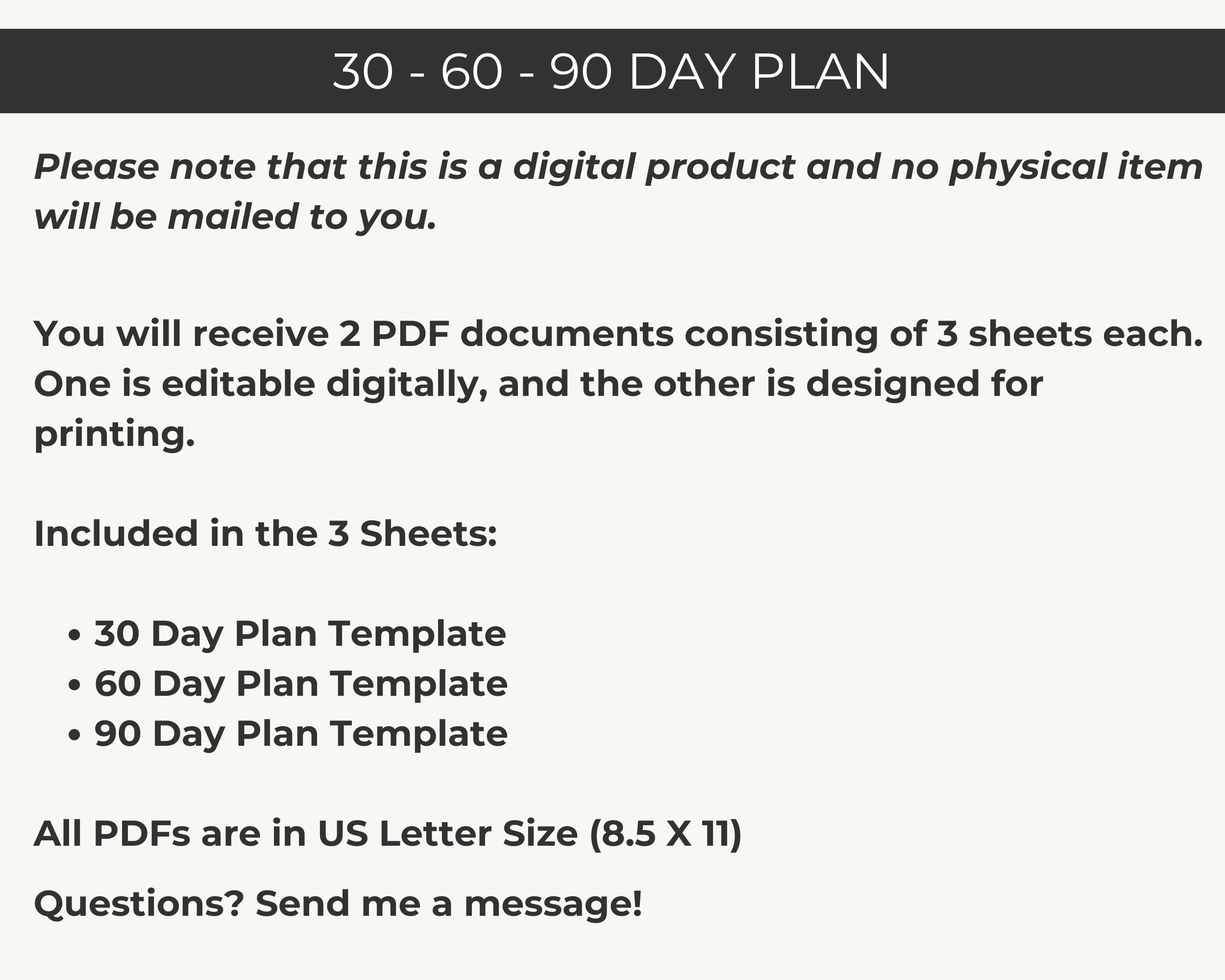 30 60 90 Day Plan Template Etsy 30 60 90 Day Plan Template Etsy