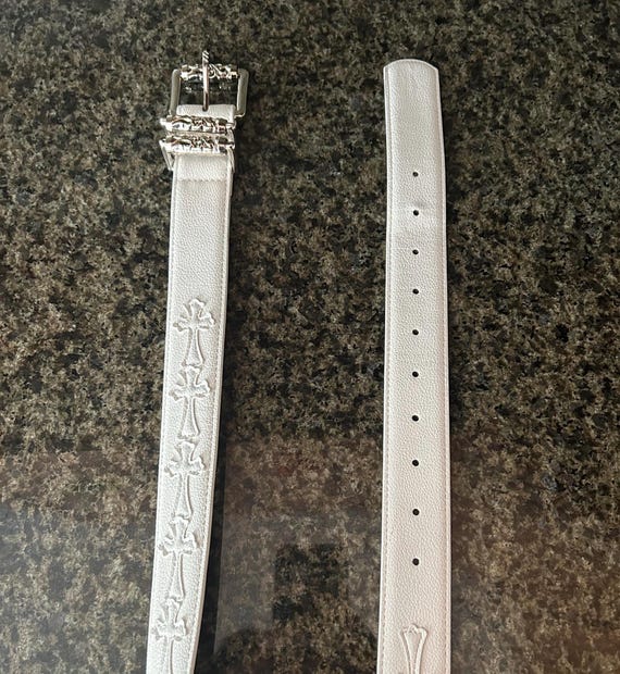 CUSTOM Chrome Hearts White Roller Leather Belt Crosses Opium