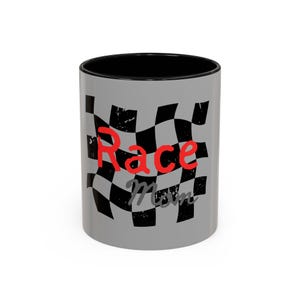 Race Themed Accent Coffee Mug, Perfect Gift for Racing Enthusiasts, Car Lovers, Unique Mug for Birthdays, Christmas.