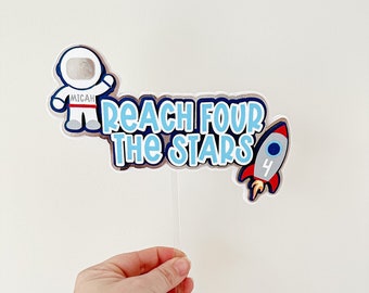 Boy Space Cake Topper, Boy Space Birthday, Outer Space Birthday Party Decor, Outer Space theme, Blue Space Decor, Reach four the Stars