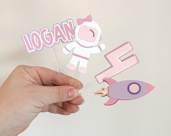 Girl Space Cupcake Toppers, Space Cupcake Toppers, Girl Space Birthday, Outer Space Party Decor, Pastel Space Decor, Pink Space Decor