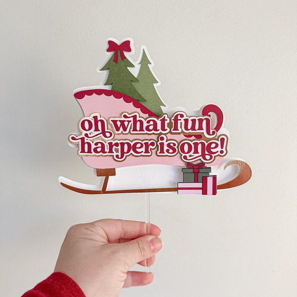 Oh What Fun Cake Topper, Oh What Fun It is To Be One! , Christmas 1st Birthday, Sleigh Birthday Decor, Pink Christmas Birthday Decor,