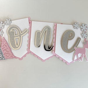 Winter Onederland Highchair Banner, Winter Onederland, Winter Wonderland Banner,  Pink Winter Onederland, Winter 1st Birthday Girl
